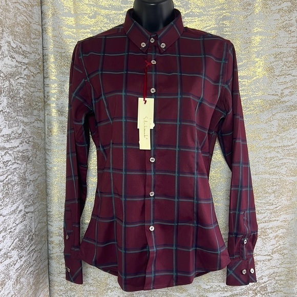 S.Archimonde Burgundy/Blue Flannel Button Up Shirt Size L - Picture 3 of 15